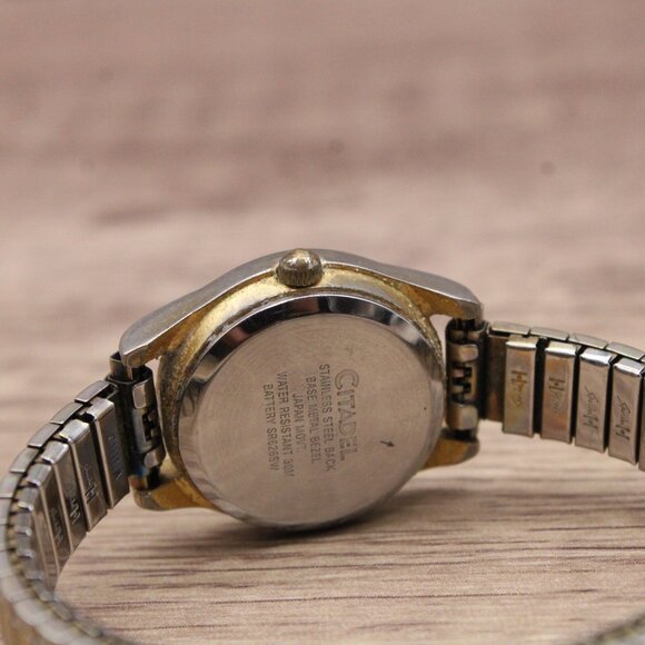 Vintage Citadel Watch Womens Gold Tone Stainless Steel Classic Beige Date Dial - Picture 8 of 8